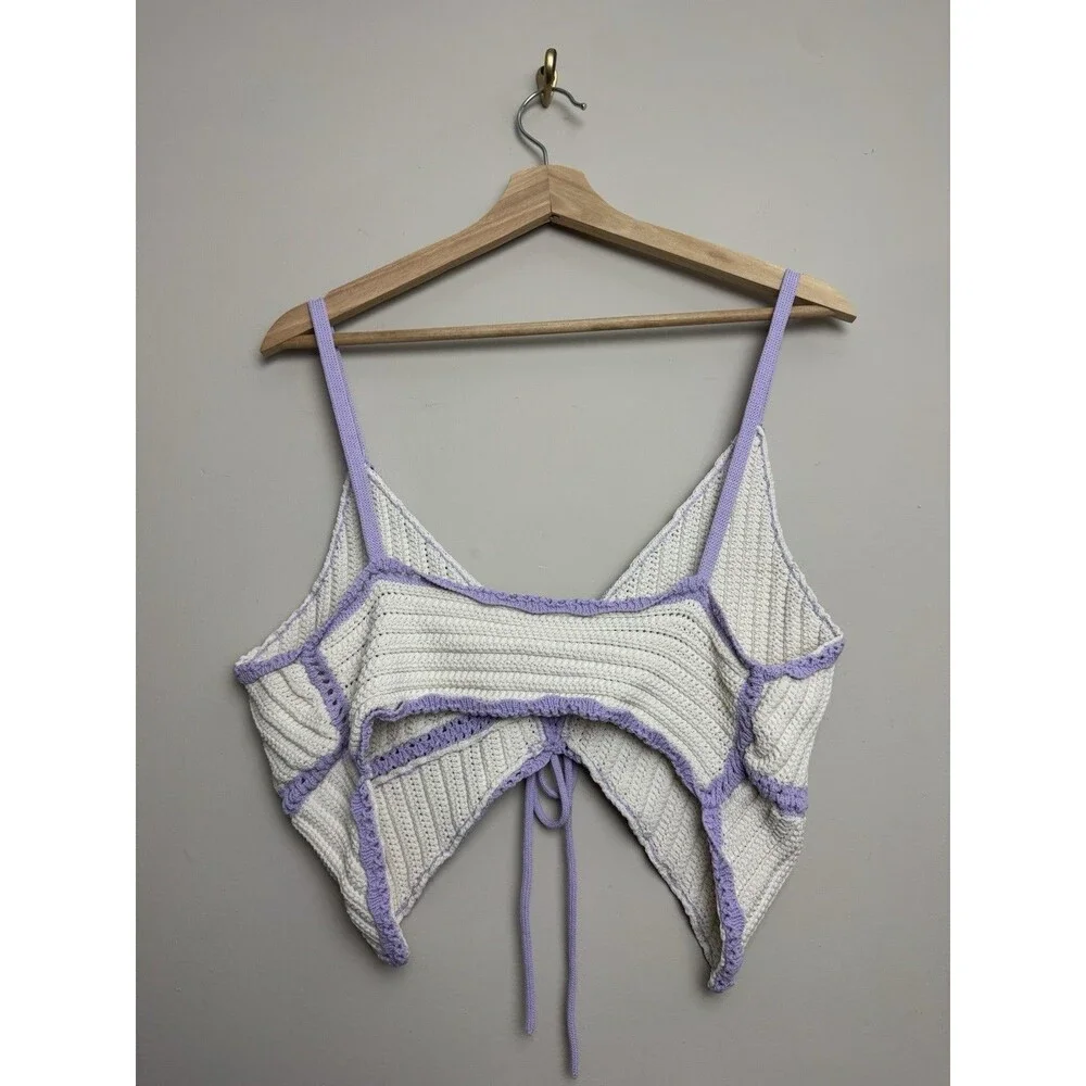 Victoria's Secret PINK Crochet Short Set Size 2XL Cream Purple Knit - Picture 4 of 10